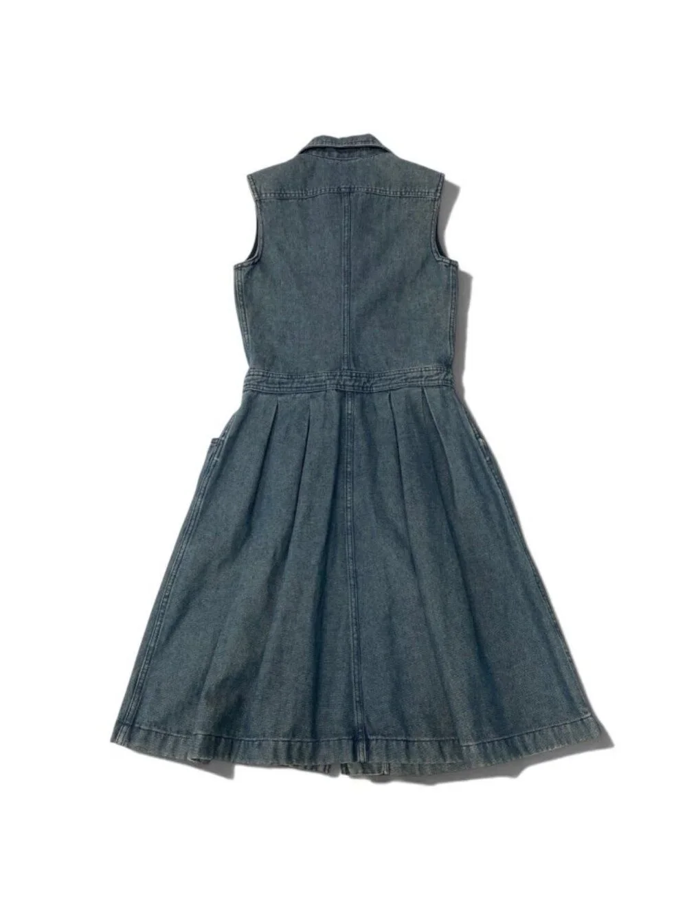 Chanel 01P CC Button Denim Long Dress Vintage CC Indigo Blue 36